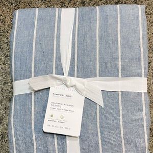 Pottery Barn King/Cal King Belgian Flax Linen Stripe Duvet Cover and Shams